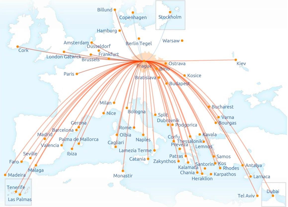 地图捷克航空公司的航线